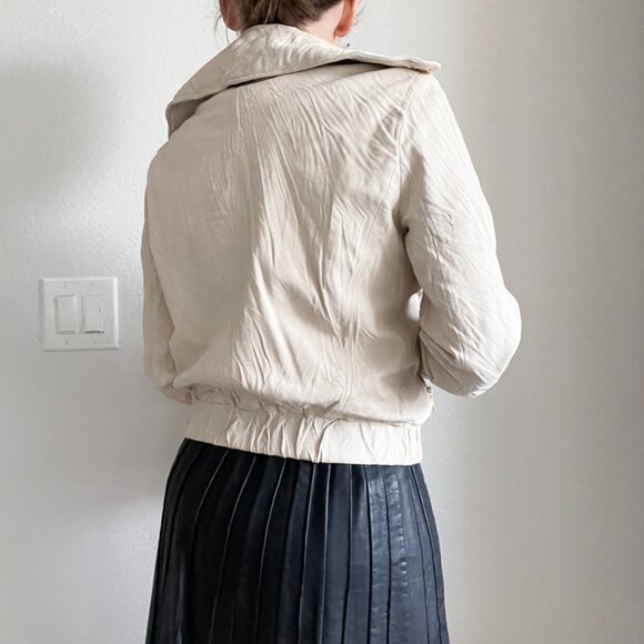 Vintage Express Genuine Leather Moto Jacket – Ivory Cream | Size Small - Picture 2 of 16